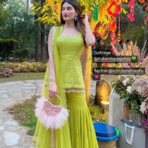 Inddus Women Mustard Yellow Kurta with Sharara & With Dupatta