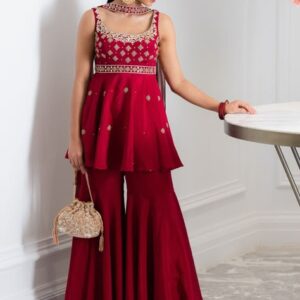 indo street Women Paisley Printed Regular Silk Crepe Kurti with Sharara & With Dupatta