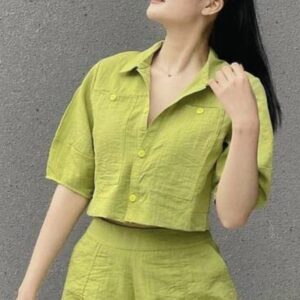 PRETTY LOVING THING Self Design V-Neck Short Sleeves Top With Shorts